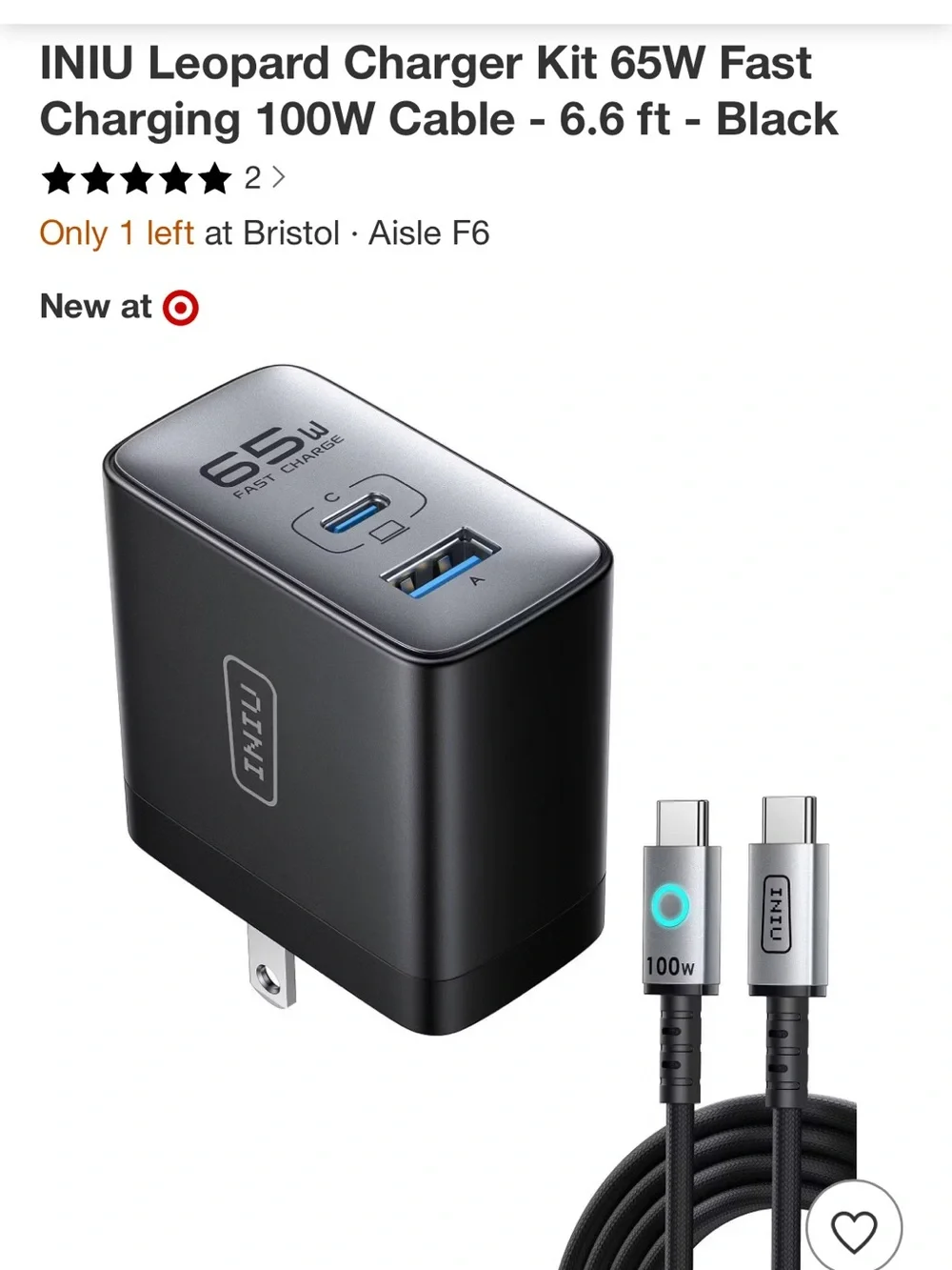 65W USB-C PD and USB-A Fast Charger - Grey